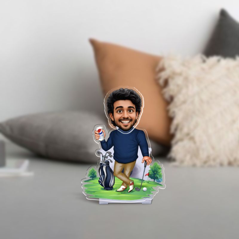 Personalized Golf Player Bobblehead Caricature Custom with Face Cutout Solar Powered Moving Head for Car Dashboard, Home & Office Desktop Gift for Golf Player & Fans